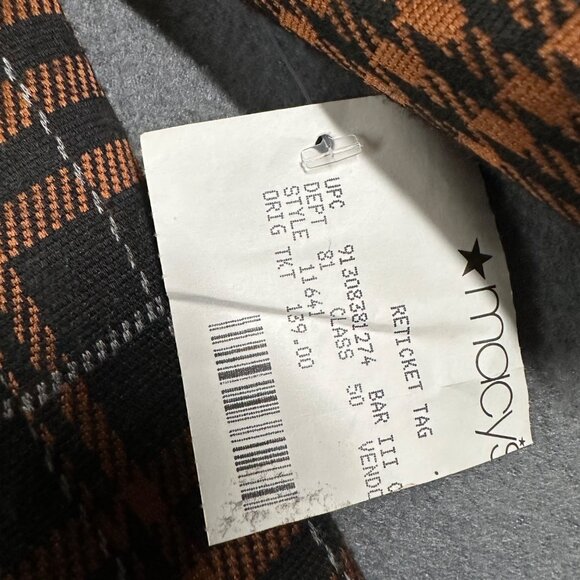 Bar III Womens Small Brown Plaid Notch-Collar Blazer Jacket V-Neck One Button LS - Picture 8 of 12